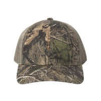 Russell Outdoors Camo Snapback Trucker Cap, Mossy Oak Dna / Khaki, Front view