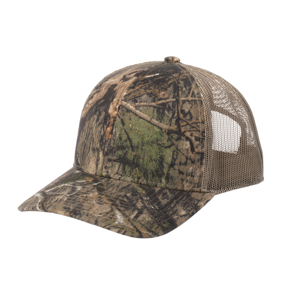 Russell Outdoors Camo Snapback Trucker Cap, Mossy Oak Dna / Khaki, Left Side view