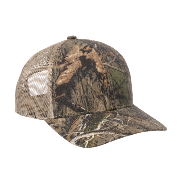 Russell Outdoors Camo Snapback Trucker Cap, Mossy Oak Dna / Khaki, Right Side view