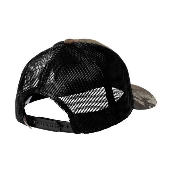 Russell Outdoors Camo Snapback Trucker Cap, Mossy Oak New Break Up / Deep Black, Back view