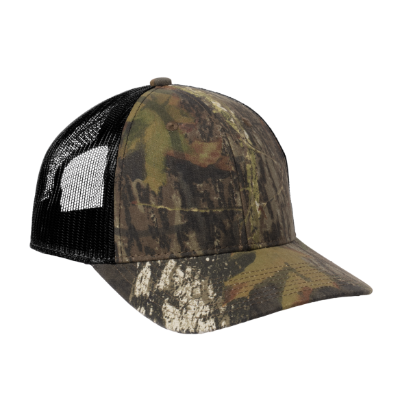Russell Outdoors Camo Snapback Trucker Cap, Mossy Oak New Break Up / Deep Black, Right Side view