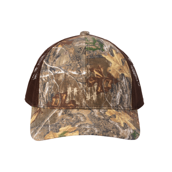 Russell Outdoors Camo Snapback Trucker Cap, Realtree Edge / Brown, Front view