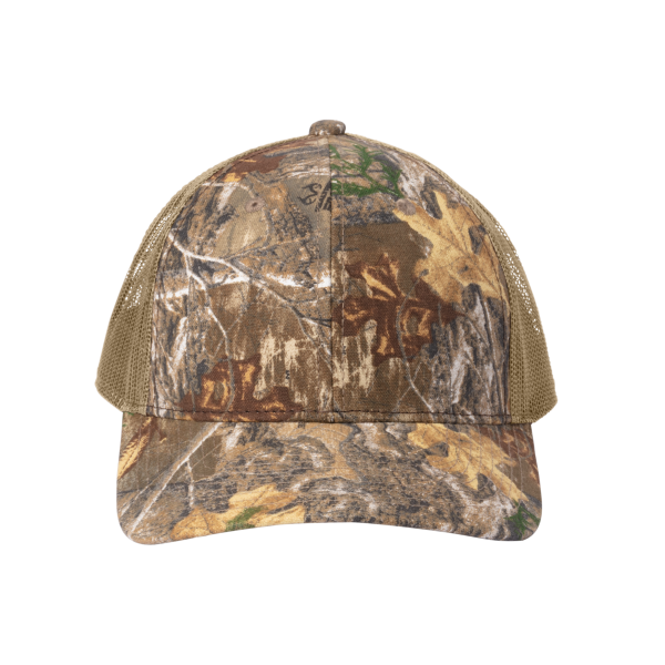 Russell Outdoors Camo Snapback Trucker Cap, Realtree Edge / Coyote Brown, Front view