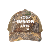 Russell Outdoors Camo Snapback Trucker Cap, Realtree Edge / Coyote Brown, Front view, Mockup