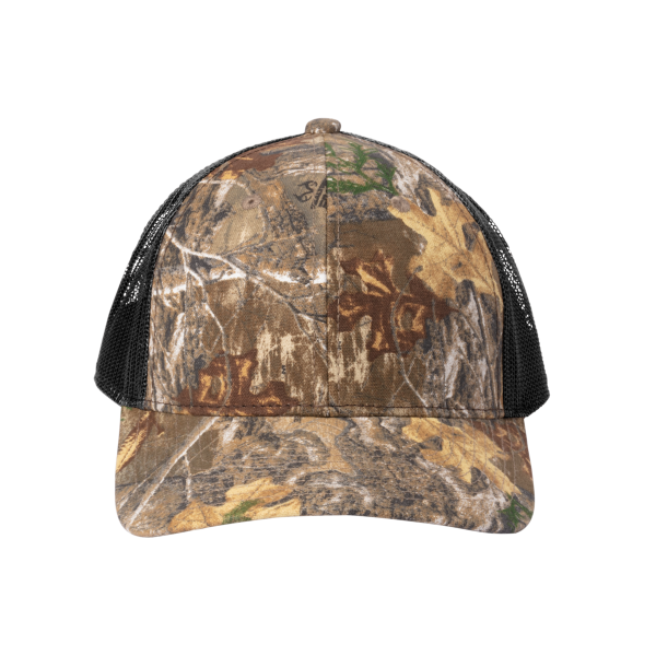 Russell Outdoors Camo Snapback Trucker Cap, Realtree Edge / Deep Black, Front view