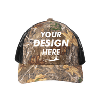 Russell Outdoors Camo Snapback Trucker Cap, Realtree Edge / Deep Black, Front view, Mockup