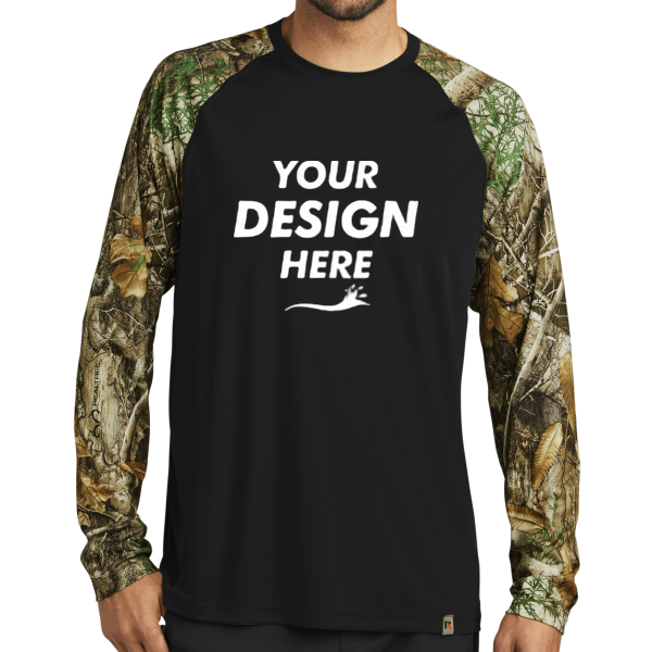 Russell Outdoors Realtree ® Colorblock Performance Long Sleeve Tee, Black / Realtree Edge, Front view, Mockup