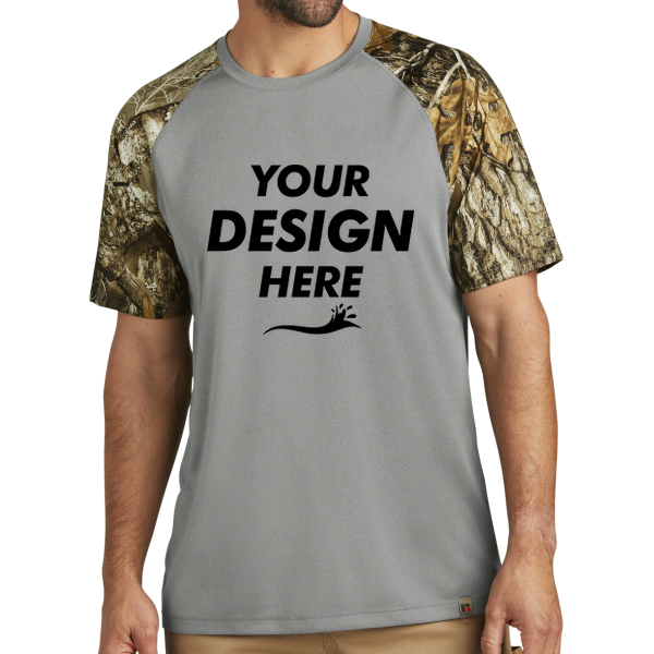Russell Outdoors Realtree ® Colorblock Performance Tee, Grey Concrete Heather / Realtree Edge, Front view, Mockup