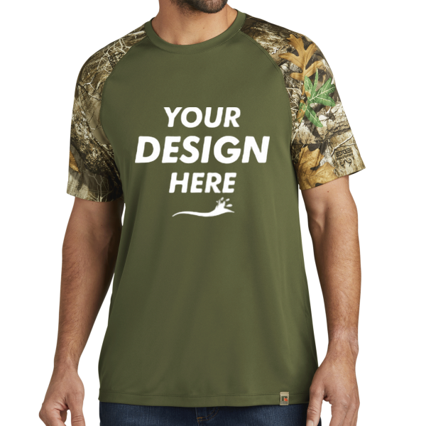 Russell Outdoors Realtree ® Colorblock Performance Tee, Olive Drab Green / Realtree Edge, Front view, Mockup