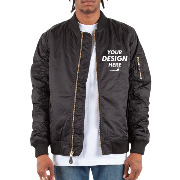 Shaka Wear Unisex Bomber Jacket, Black, Front view, Mockup
