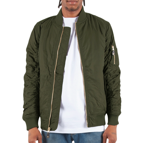Shaka Wear Unisex Bomber Jacket, Olive, Front view