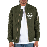 Shaka Wear Unisex Bomber Jacket, Olive, Front view, Mockup