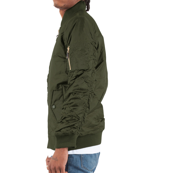 Shaka Wear Unisex Bomber Jacket, Olive, Left Sleeve view