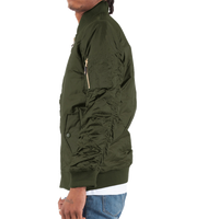 Shaka Wear Unisex Bomber Jacket, Olive, Left Sleeve view