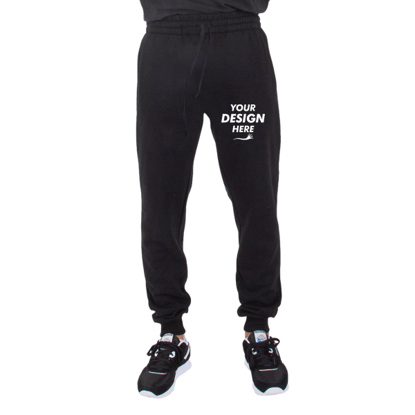 Shaka Wear Unisex Fleece Joggers, Black, Front view, Mockup