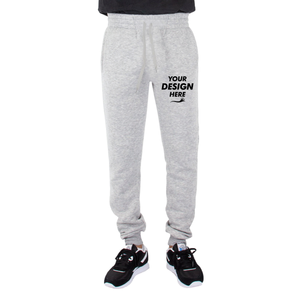 Shaka Wear Unisex Fleece Joggers, Heather Grey, Front view, Mockup