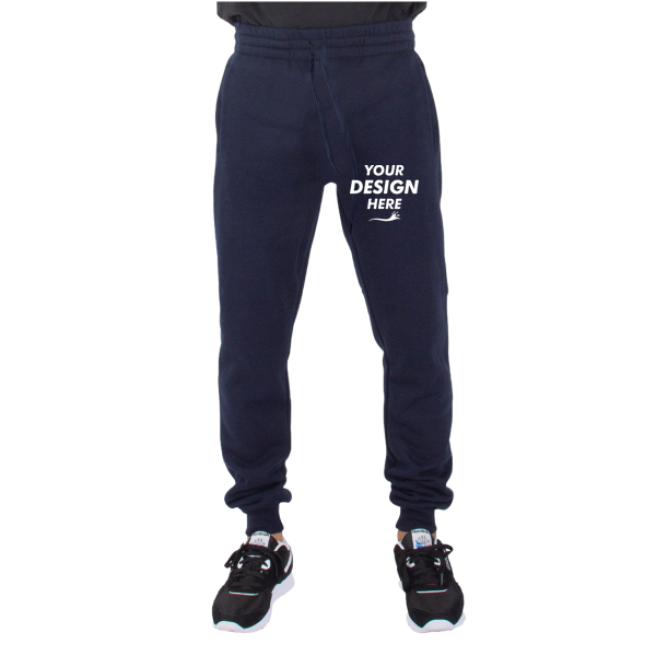 Shaka Wear Unisex Fleece Joggers, Navy, Front view, Mockup