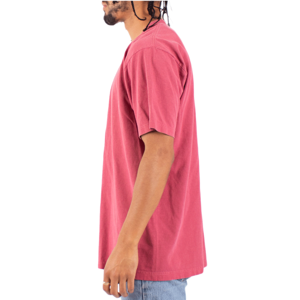 Shaka Wear Unisex Max Heavyweight Garment-Dyed T-Shirt, Clay Red, Left Sleeve view