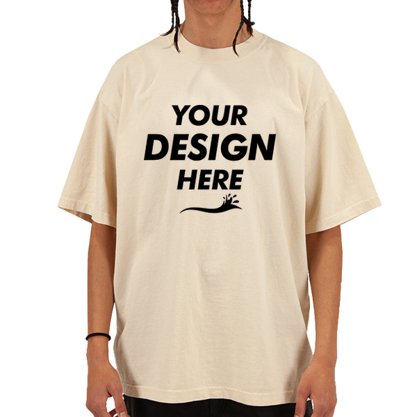 Shaka Wear Unisex Max Heavyweight Garment-Dyed T-Shirt, Cream, Front view, Mockup