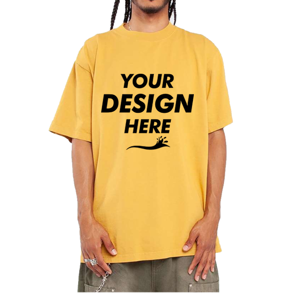 Shaka Wear Unisex Max Heavyweight Garment-Dyed T-Shirt, Mustard, Front view, Mockup