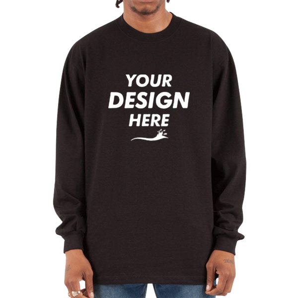 Shaka Wear Unisex Max Heavyweight Long Sleeve T-Shirt, Black, Front view, Mockup