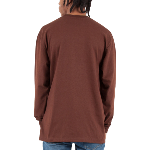 Shaka Wear Unisex Max Heavyweight Long Sleeve T-Shirt, Brown, Back view