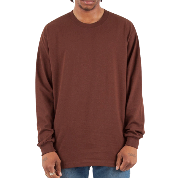 Shaka Wear Unisex Max Heavyweight Long Sleeve T-Shirt, Brown, Front view