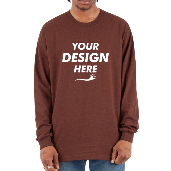 Shaka Wear Unisex Max Heavyweight Long Sleeve T-Shirt, Brown, Front view, Mockup