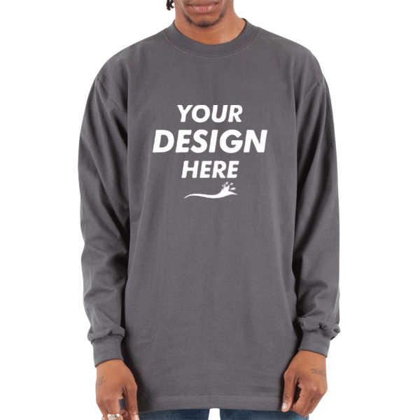 Shaka Wear Unisex Max Heavyweight Long Sleeve T-Shirt, Dark Grey, Front view, Mockup
