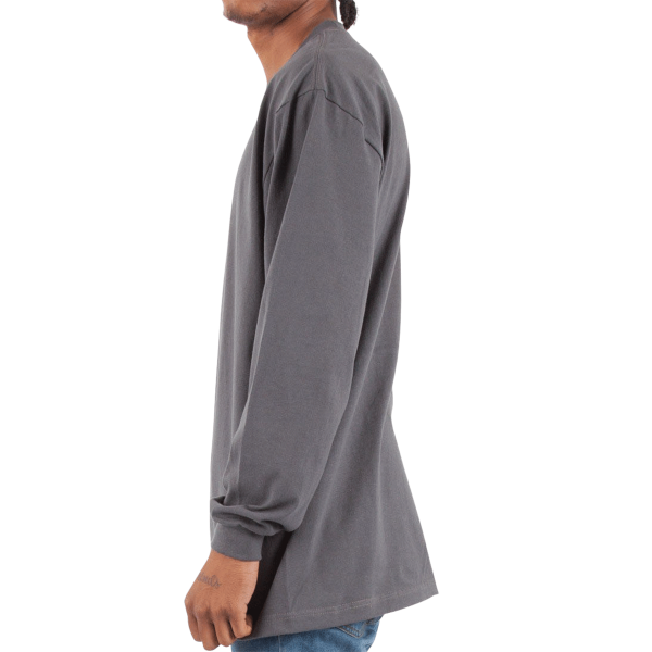 Shaka Wear Unisex Max Heavyweight Long Sleeve T-Shirt, Dark Grey, Left Sleeve view