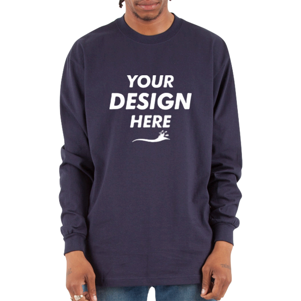 Shaka Wear Unisex Max Heavyweight Long Sleeve T-Shirt, Navy, Front view, Mockup