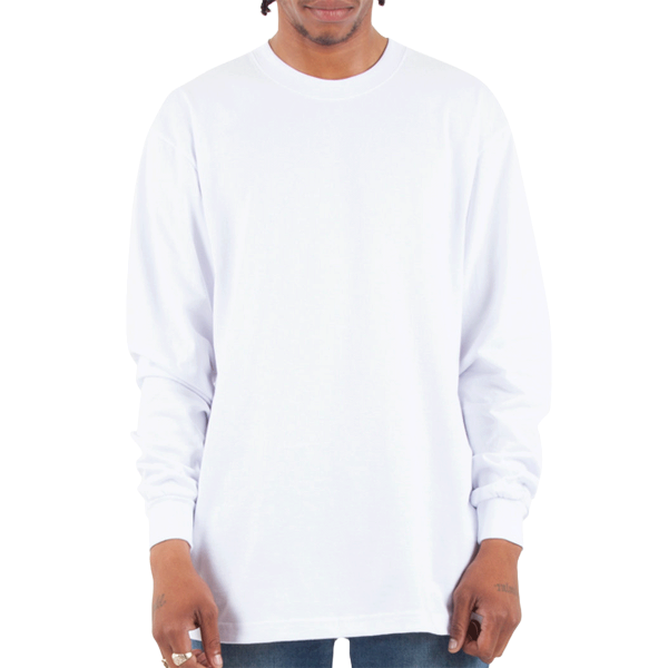 Shaka Wear Unisex Max Heavyweight Long Sleeve T-Shirt, White, Front view
