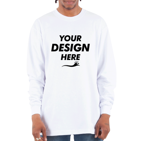 Shaka Wear Unisex Max Heavyweight Long Sleeve T-Shirt, White, Front view, Mockup