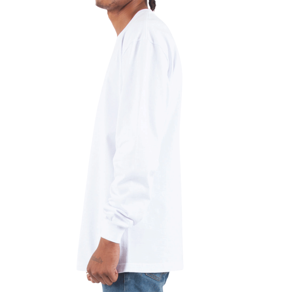 Shaka Wear Unisex Max Heavyweight Long Sleeve T-Shirt, White, Left Sleeve view