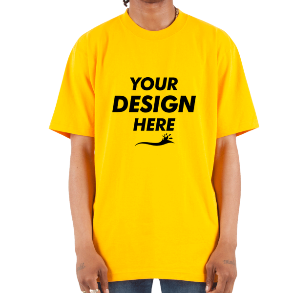 Shaka Wear Unisex Max Heavyweight T-Shirt, Gold, Front view, Mockup