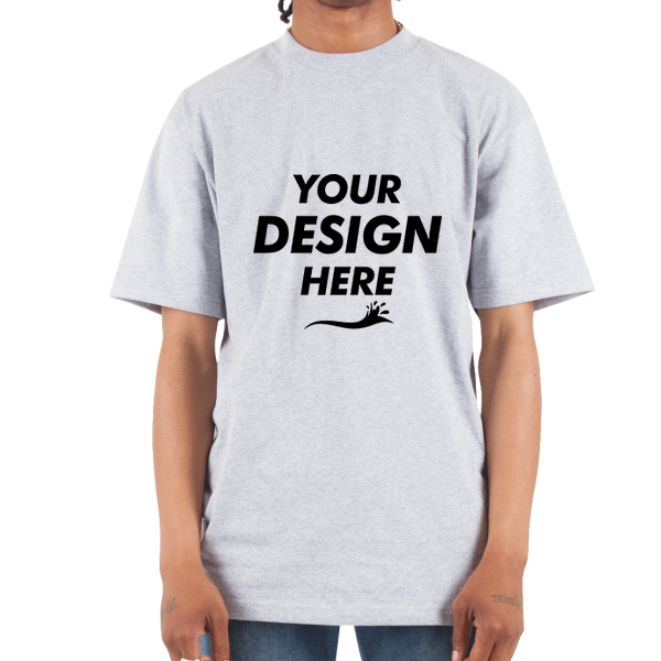 Shaka Wear Unisex Max Heavyweight T-Shirt, Heather Grey, Front view, Mockup