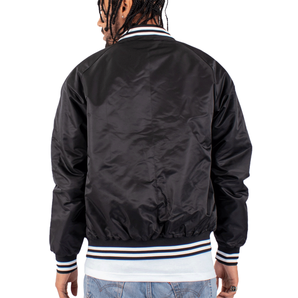 Shaka Wear Unisex Varsity Bomber Jacket, Black, Back view