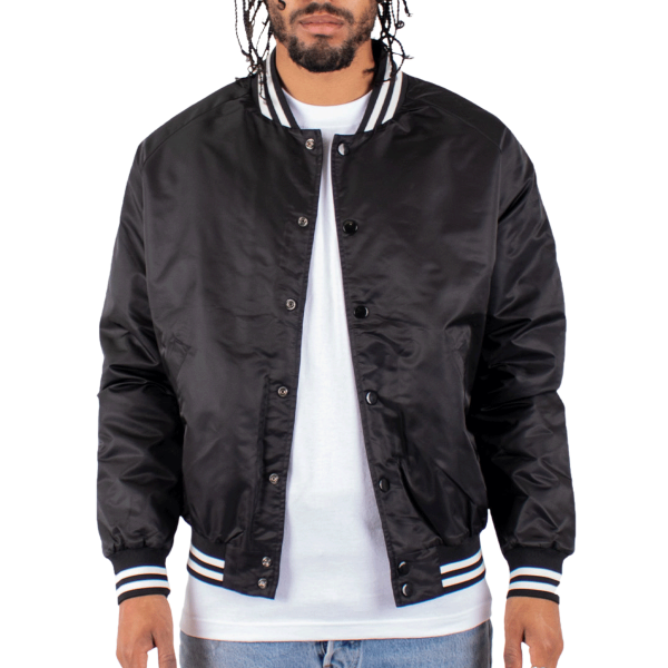 Shaka Wear Unisex Varsity Bomber Jacket, Black, Front view