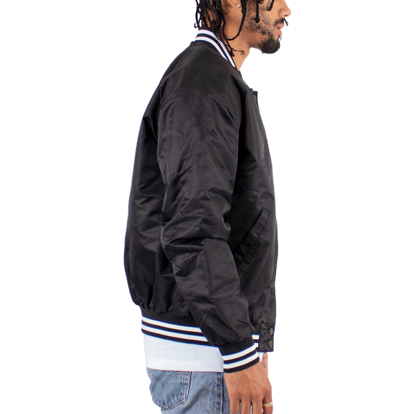 Shaka Wear Unisex Varsity Bomber Jacket, Black, Right Sleeve view