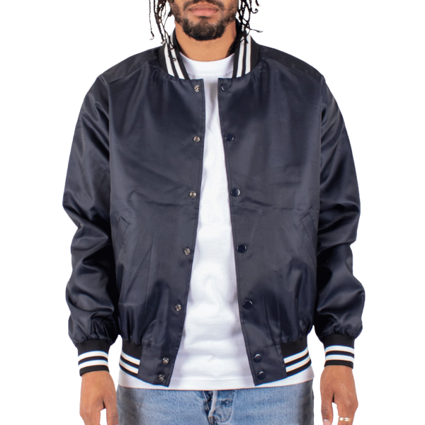 Shaka Wear Unisex Varsity Bomber Jacket, Navy, Front view