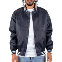 Shaka Wear Unisex Varsity Bomber Jacket, Navy, Front view