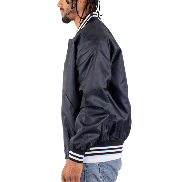 Shaka Wear Unisex Varsity Bomber Jacket, Navy, Left Sleeve view