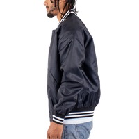 Shaka Wear Unisex Varsity Bomber Jacket, Navy, Left Sleeve view