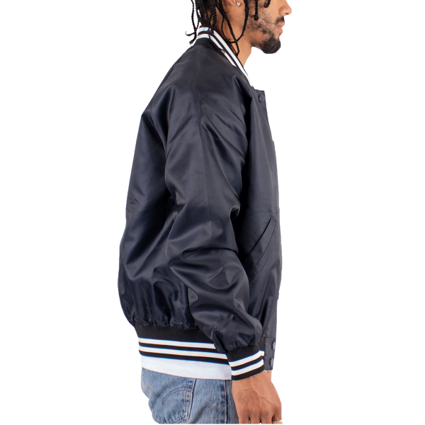 Shaka Wear Unisex Varsity Bomber Jacket, Navy, Right Sleeve view