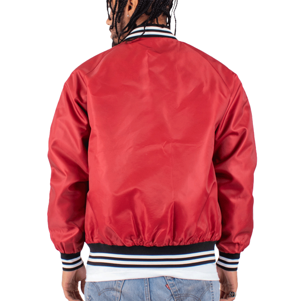 Shaka Wear Unisex Varsity Bomber Jacket, Red, Back view