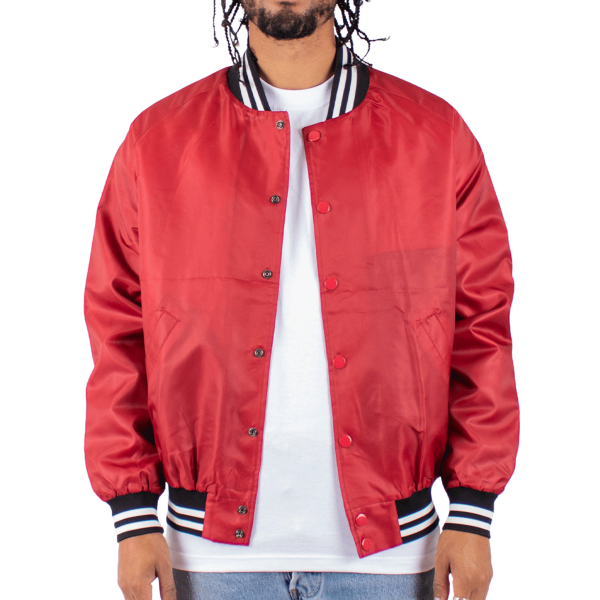 Shaka Wear Unisex Varsity Bomber Jacket, Red, Front view