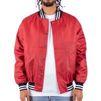 Shaka Wear Unisex Varsity Bomber Jacket, Red, Front view