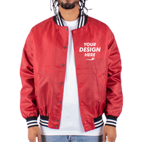 Shaka Wear Unisex Varsity Bomber Jacket, Red, Front view, Mockup