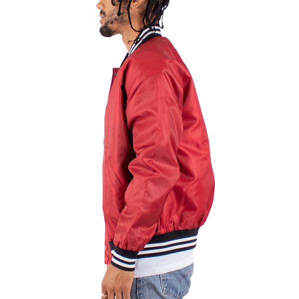 Shaka Wear Unisex Varsity Bomber Jacket, Red, Left Sleeve view