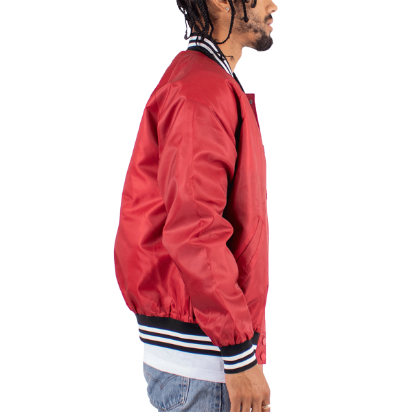Shaka Wear Unisex Varsity Bomber Jacket, Red, Right Sleeve view
